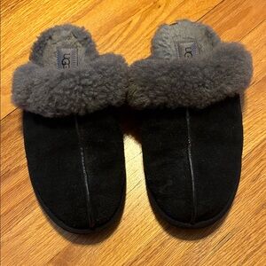 UGG Black Slippers with Plush Gray Lining